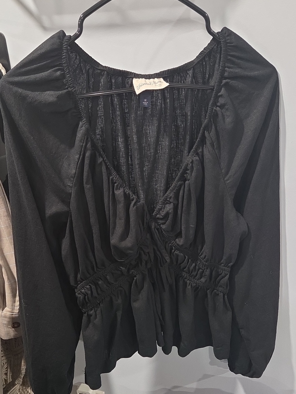 Universal Thread Black V-Neck Smocked Waist Blouse